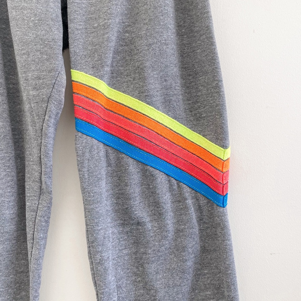Aviator Nation Gray Track Pants with Rainbow Stripes - Picture 5 of 7